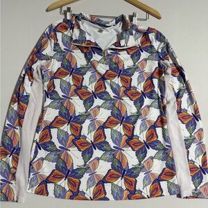 Dancing Equestrian Ladies Long-Sleeve Butterfly Print Pullover - White/Multi